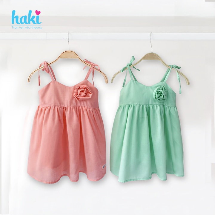 Váy bé gái hai dây đính hoa hồng Haki HK507
