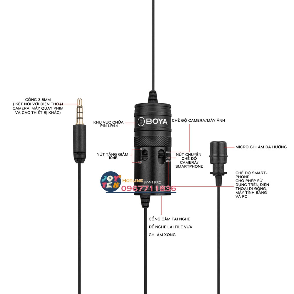 Micro thu âm Boya M1 PRO- Micro ghi âm cho điện thoại máy tính dùng dạy học livestream làm vlog - Hàng chính hãng boya