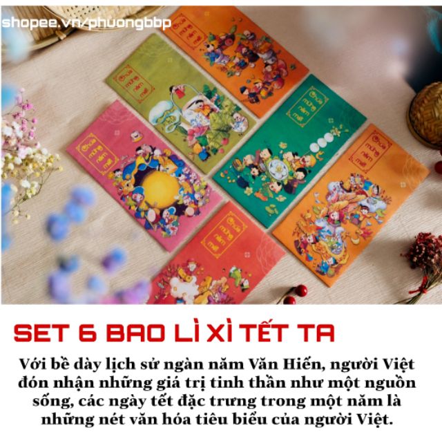Bao lì xì tết 2024 chất liệu giấy mỹ thuật Nhật Bản cao cấp thiết kế đầy ý nghĩa 1 set 6 cái