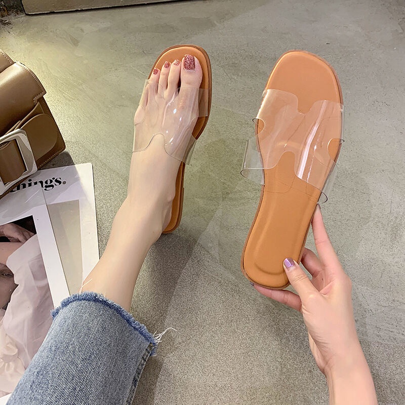 Xăng đan Nhựa Dẻo Mũi Vuông Đế Bằng Phong Cách Hàn Quốc Thời Trang Mùa Hè Cho Nữ ISS678