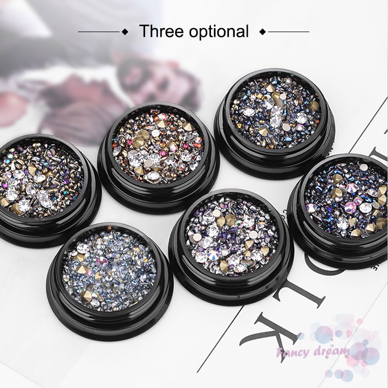 Lọ phụ kiện đá lấp lánh trang trí móng tay nghệ thuật màu ánh kim 3D