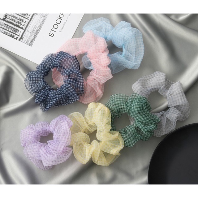 [RẺ VÔ ĐỊCH] Dây chun buộc tóc scrunchies vải kẻ trong Hàn Quốc - Phụ kiện cột tóc