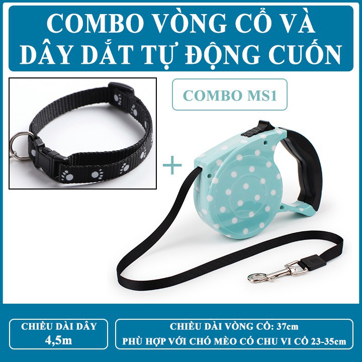 [COMBO] Dây Dắt Cuốn Tự Động và Vòng Cổ - Phù hợp với Chó Mèo từ 3-7Kg - DD0801