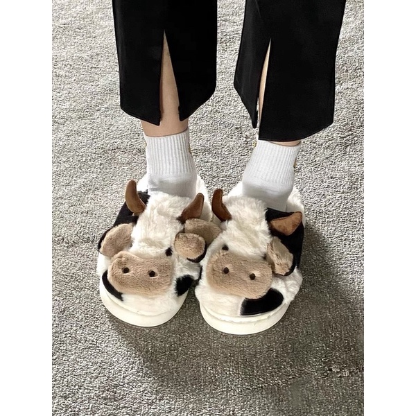 DÉP BÔNG HÌNH BÒ SỮA LÔNG MỀM MỊN ẤM ÁP