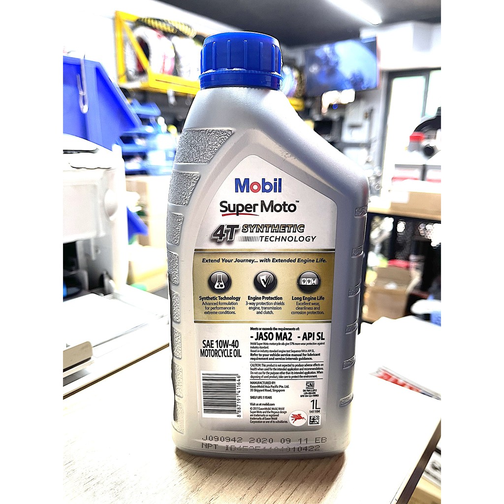 Nhớt xe số Mobil Super Moto 10W-40 4T nhập khẩu Singapore 800ml, 1L