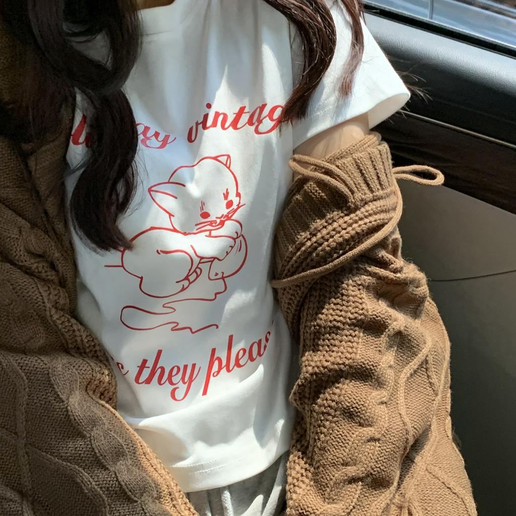 Áo Croptop Tay Ngắn Hoạ Tiết In Phong Cách Hàn Quốc