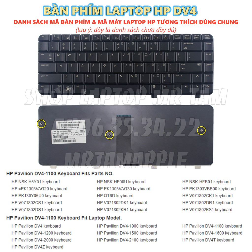 (KEYBOARD) BÀN PHÍM LAPTOP HP DV4 dùng cho Pavilion DV4 DV4-1000, DV4-2000