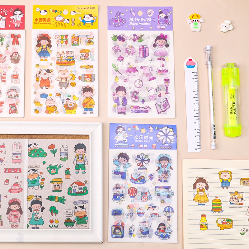 Set 4 Tấm Sticker Chủ Đề Cô Bé, Cậu Bé Dễ Thương (18cm x 10.4cm)