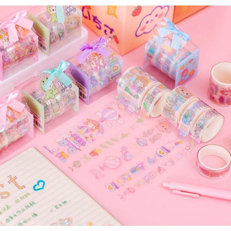Hộp băng keo washi tape trong suốt có nơ dễ cưng