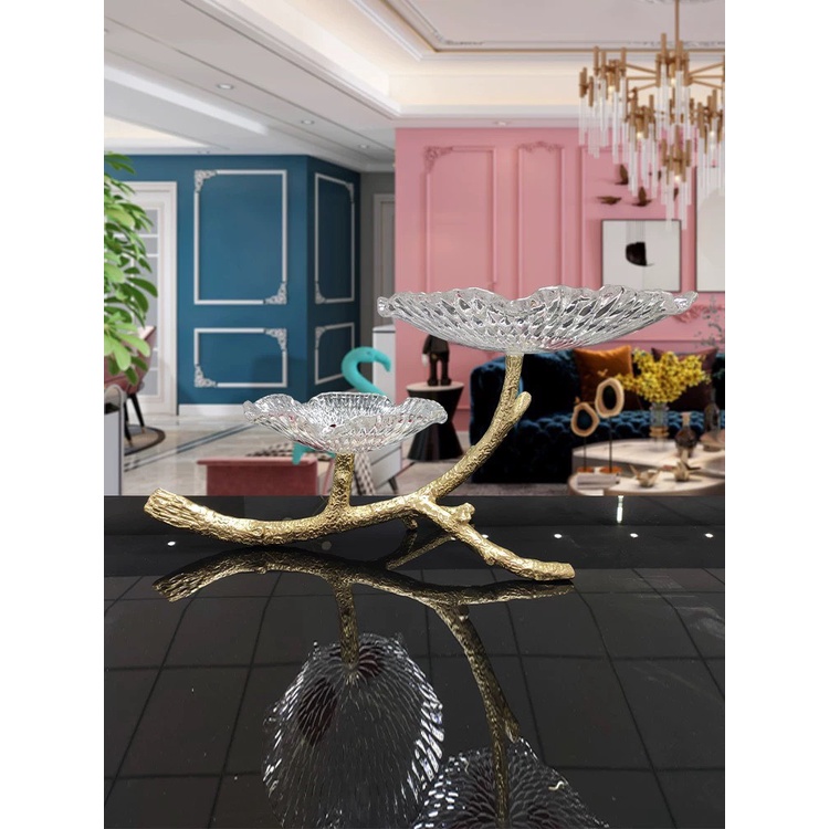 Khay pha lê cành cây decor cao cấp, trang trí, bày hoa quả sang trọng hiện đại, cakestand, chất liệu đồng sang trọng
