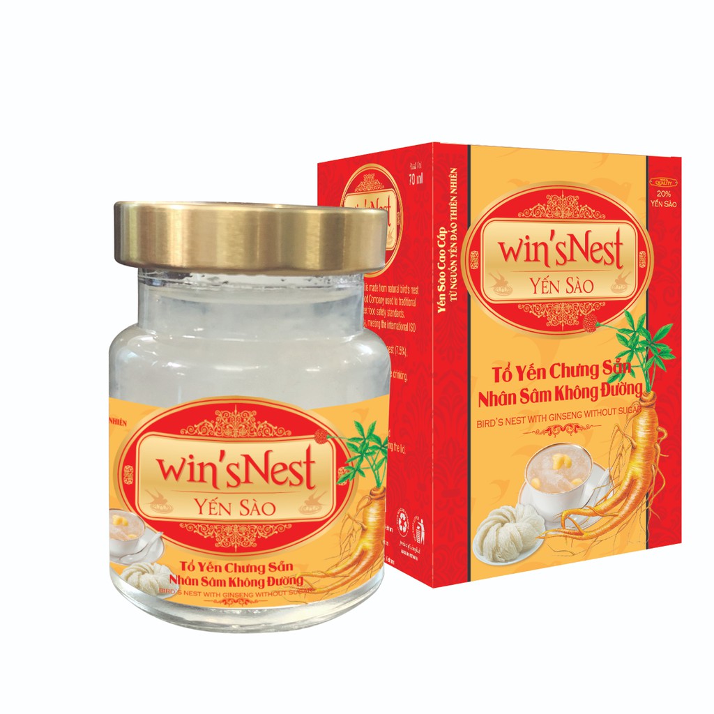 Combo 12 lọ Yến Sào Win'snest Tổ Yến Chưng Sẵn Nhân Sâm Không Đường 20% (70ml/ Lọ)