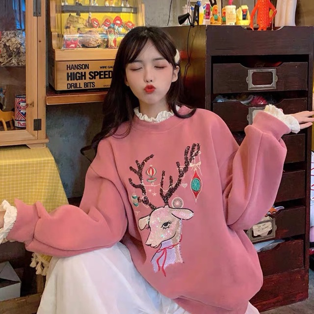 Màu xanh_Áo sweater phối ren ulzzang MS1845
