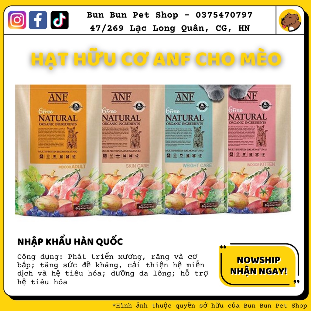 400gr HẠT KHÔ HỮU CƠ CHO MÈO ANF 6 FREE NATURAL