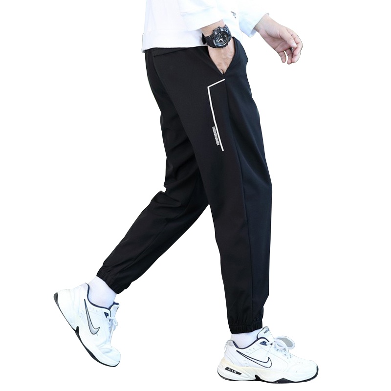Quần jogger thể thao màu trơn chất gió dù mềm mịn in họa tiết phong cách Hàn Quốc cho nam quần gió nam