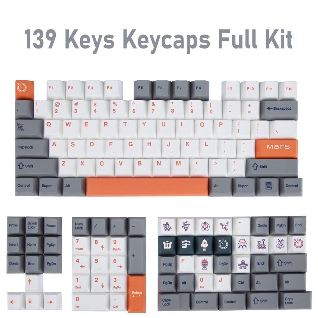 PBT keycap Cherry Profile 139 Phím Đặt Thuốc nhuộm Thăng hoa 61/87/104/108 Phím ANSI Layout Keycap cho Bàn phím chơi game Cơ Cherry MX Switch Gateron Kailh
