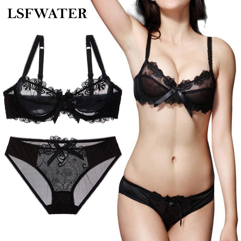 lsfwater77 Sexy Lace Mesh See-Through Bow-Knot Unlined Bralette  Sheer Bra Bra Set for Women  Novel