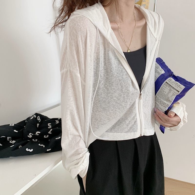Áo Khoác Nữ Có Nón và Dây Kéo Aimeehouse Áo Cardigan Mỏng Thoáng Mát Thời Trang Mùa Hè Mới