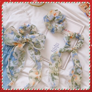Scrunchies cột tóc buộc tóc vải lin họa tiết cho nữ