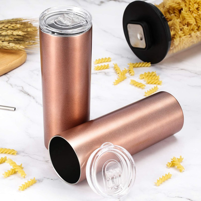 2 Pack Classic Practical 20 Oz Stainless Steel Double-Insulated Water Tumbler Cup with Lid and Straw Vacuum Travel Mug Gift