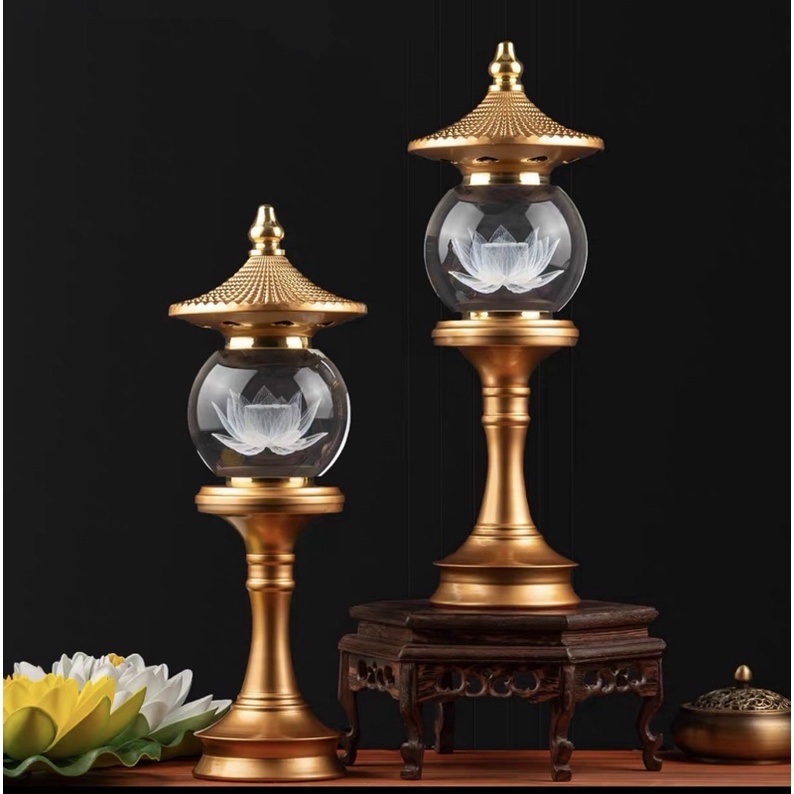 Đèn Thờ Cúng Hoa Sen Hình Tháp Pha Lê Cao Cấp - Đèn Led Trang Thờ Đổi Màu (Nhiều Size)