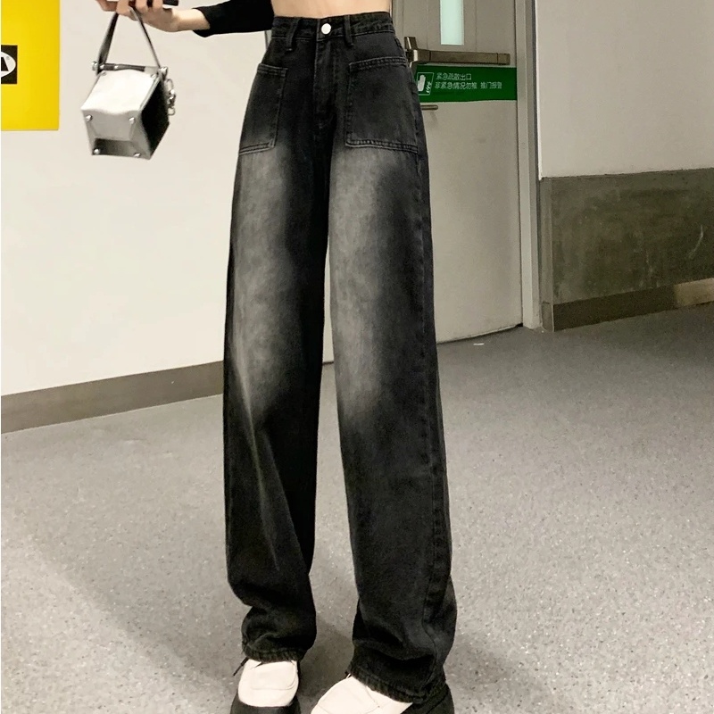 Quần Jeans Nữ Lưng Cao Ống Rộng Thời Trang Hàn Quốc Mới