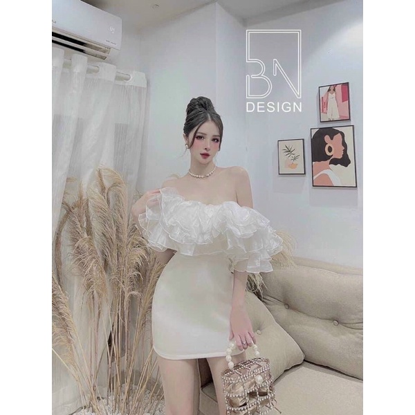 Đầm body xếp ly chất liệu umi phối voan kiếng phong cách tiểu thư sang chảnh