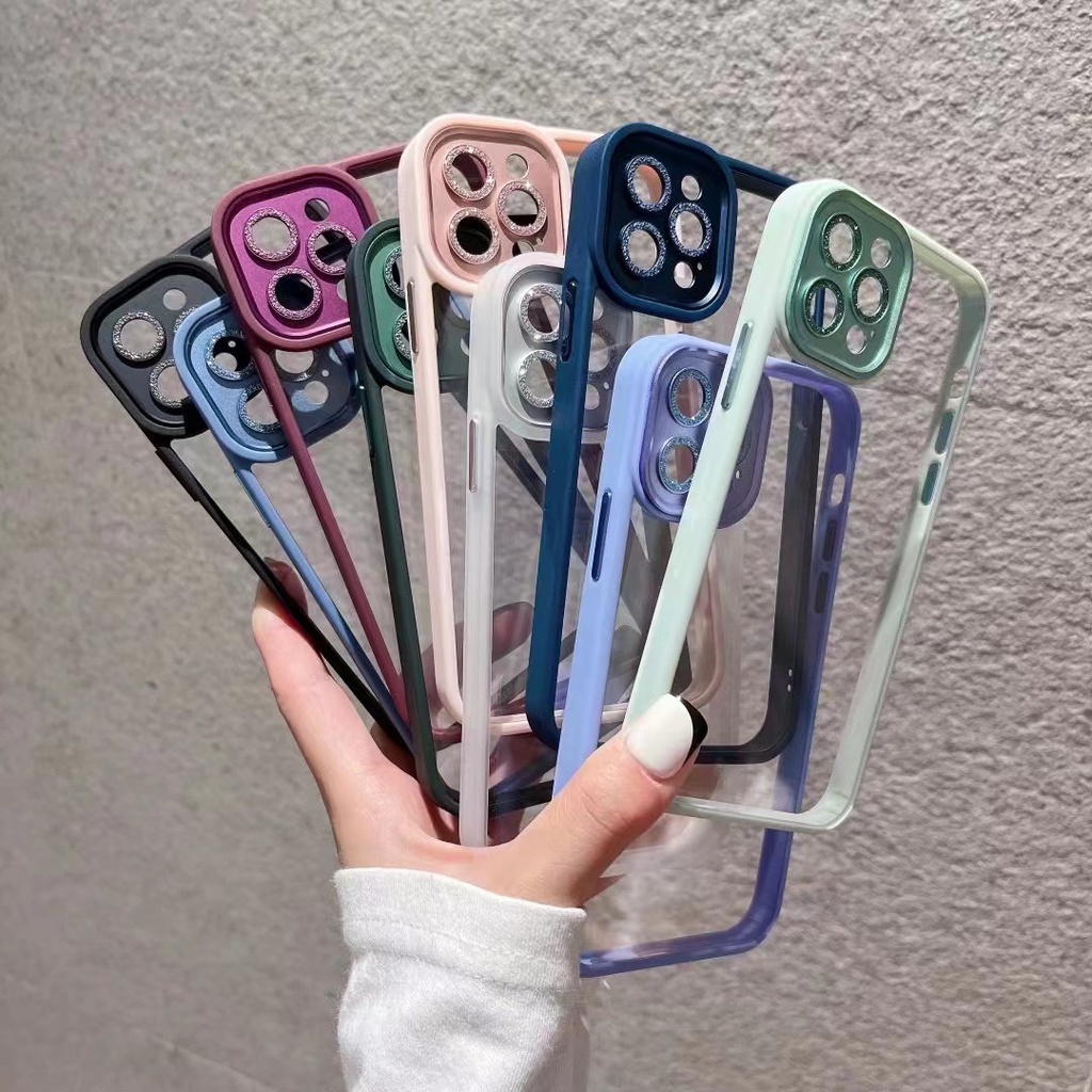 Ốp Điện Thoại Acrylic Cứng Trong Suốt Chống Sốc Viền Kim Loại Sang Trọng Cho iPhone 14 Plus13 12 11 Pro Max