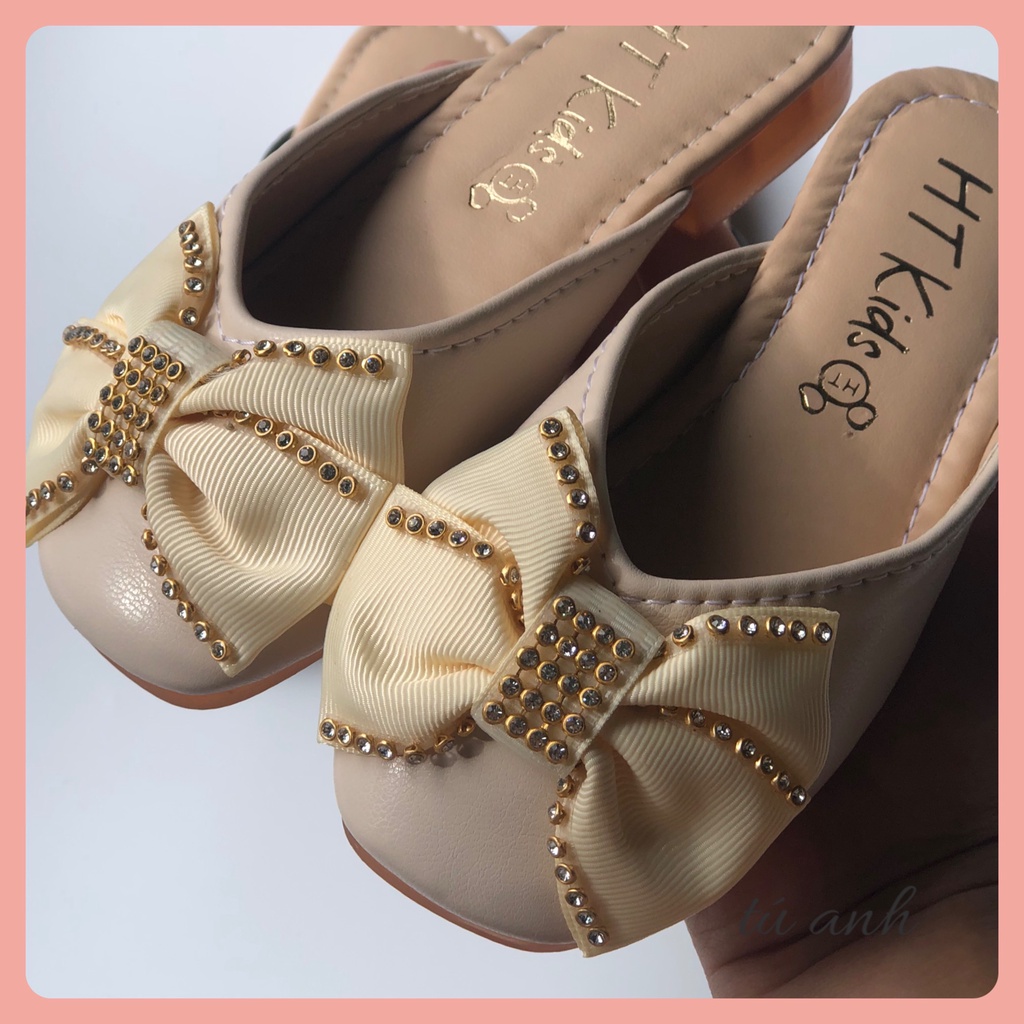 Dép sục nơ đá da PU mềm phong cách Hàn Quốc cho bé gái 2_10 tuổi