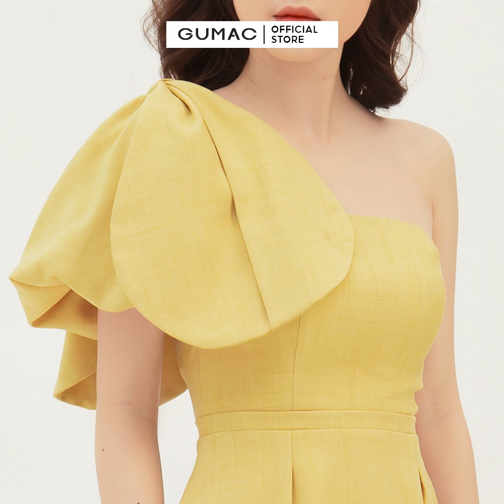 [Mã MABR07062 giảm 8% tối đa 50K đơn từ 249K] Đầm dự tiệc cúp ngực GUMAC thiết kế nơ sang chảnh, màu vàng đủ size DB374 | BigBuy360 - bigbuy360.vn