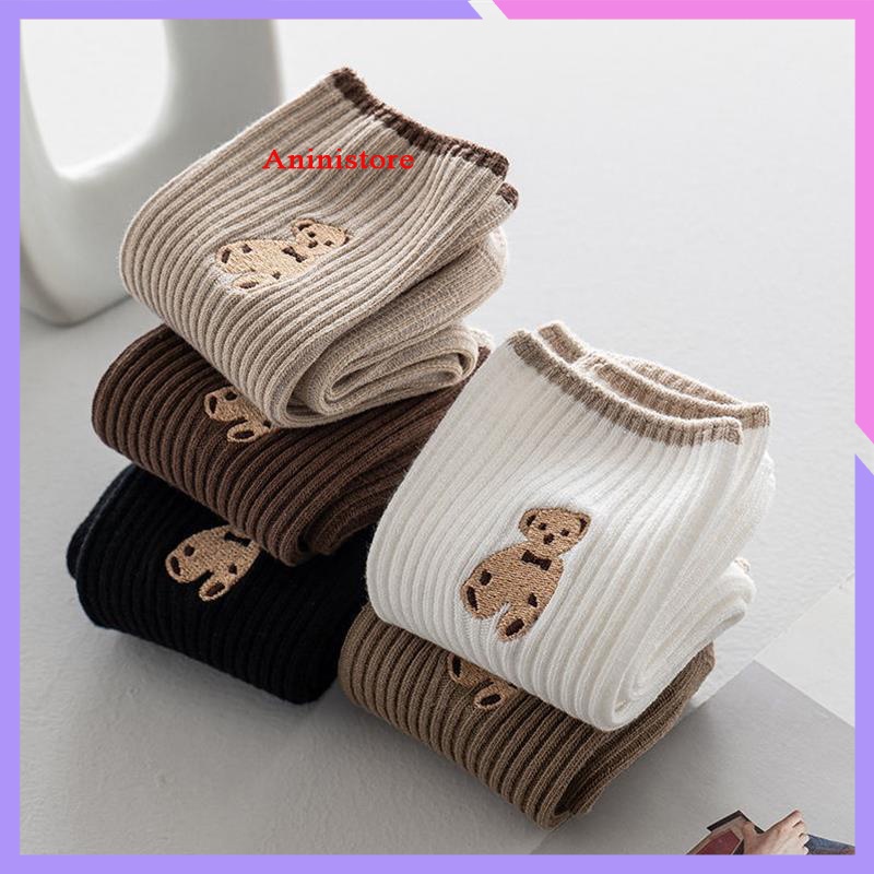 Tất cổ cao, vớ cổ cao nữ trắng họa tiết thú gấu vải len tăm co giãn phụ kiện thời trang Hàn Quốc (TP 029 – Aninistore)