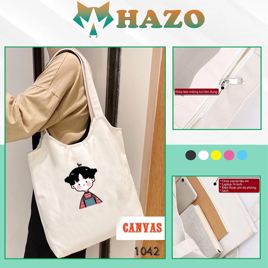 TÚI TOTE TRẮNG CHẤT VẢI CANVAS 1042 CÔ BÉ TÓC BỐI DỄ THƯƠNG HÀNG CHUẨN ĐẸP