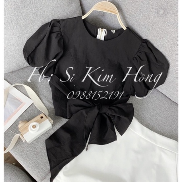 Áo kiểu nữ tay ngắn phồng nhẹ cột nơ khoá kéo sau Mã 597( (ẢNH SHOP CHỤP THẬT)
