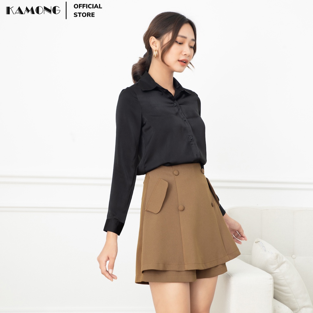 Áo sơ mi nữ công sở tay dài KAMONG kiểu dáng áo sơ mi lụa thanh lịch, sang trọng. | BigBuy360 - bigbuy360.vn
