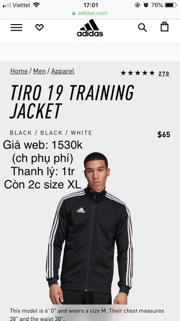 [CHÍNH HÃNG] Thanh lý Áo Adidas Tiro 19 Training Jacket
