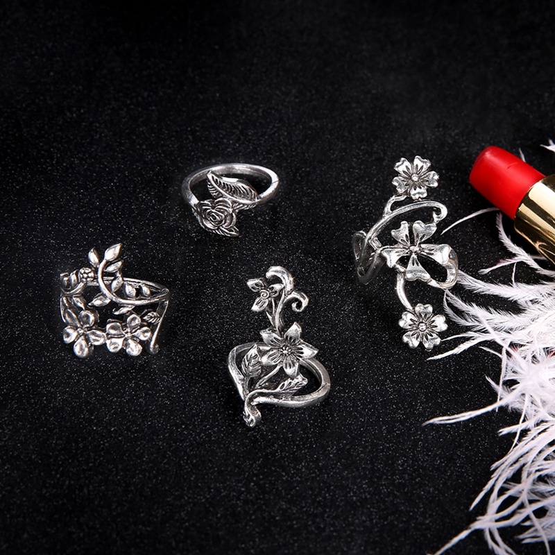 Set 4 Nhẫn Bạc Đeo Khớp Ngón Tay Phong Cách Bohemian Cho Nữ