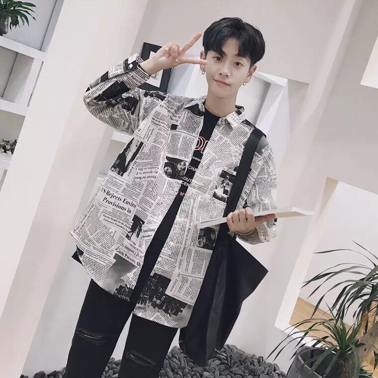 [ẢNH THẬT] Sơ Mi Tờ Báo form Unisex - Đen | BigBuy360 - bigbuy360.vn