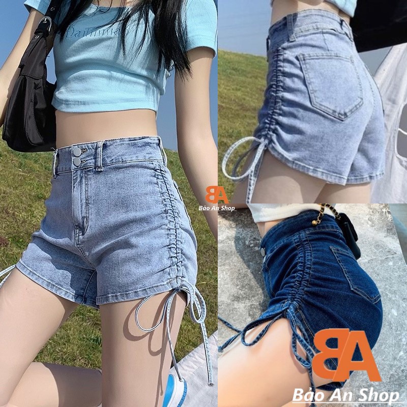 Quần shorts Jeans nữ kiểu rút dây 2 bên đùi cá tính