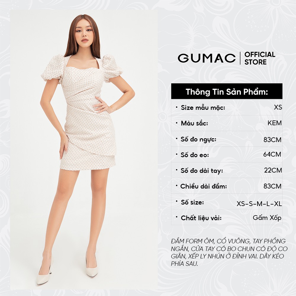 Đầm ôm nữ tay phồng ly sườn GUMAC màu kem trơn, ôm body sexy DB444 | BigBuy360 - bigbuy360.vn