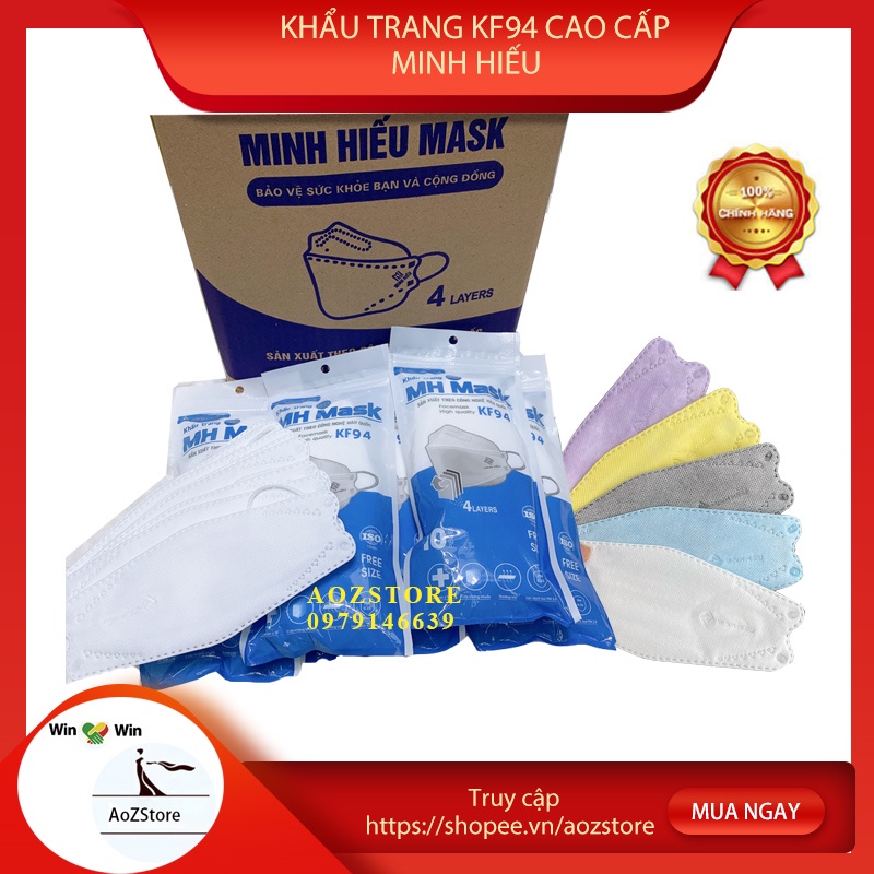 Khẩu trang KF94 3D Minh Hiếu gói 10 Chiếc tiêu chuẩn hàn quốc 4 lớp chính hãng MH1