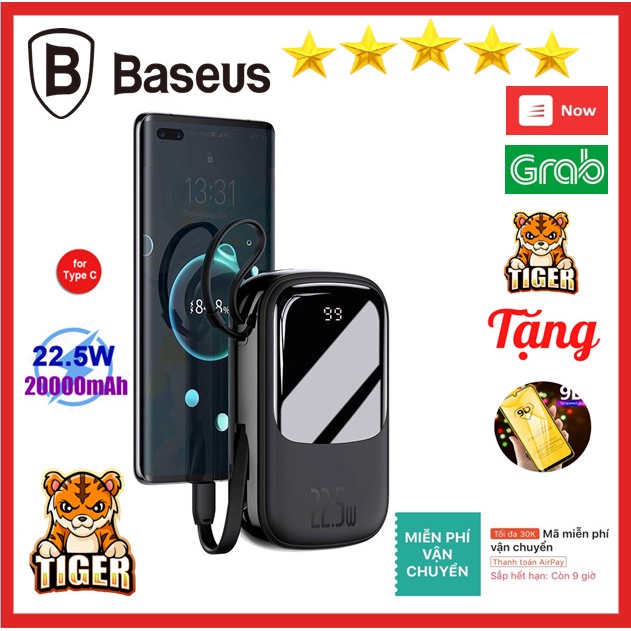 Sạc dự phòng Baseus 20000mAh Qstore, Pin dự phòng Baseus Qpow Digital Display 22.5W, Sạc nhanh, tích hợp cáp 5A