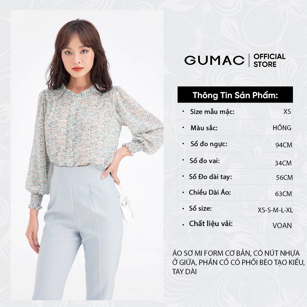 [Mã WABRGUSBD2 giảm 10% tối đa 50k đơn từ 250k] Áo sơ mi tay nhún GUMAC họa tiết hoa xinh xắn AB602 | BigBuy360 - bigbuy360.vn