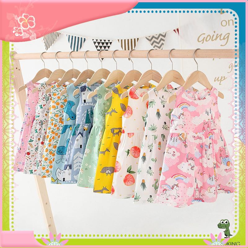 【Hàng sẵn sàng】 Đầm thun bé gái DINOKING Váy trẻ em mùa hè chất cotton hoa nhí đẹp xinh dễ thương cho bé 1 - 6 tuổi VA05