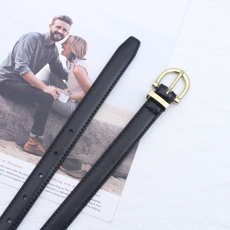 Thắt Lưng Màu Đen Khóa Mạ Vàng Phong Cách Retro Đơn Giản Cho Nữ