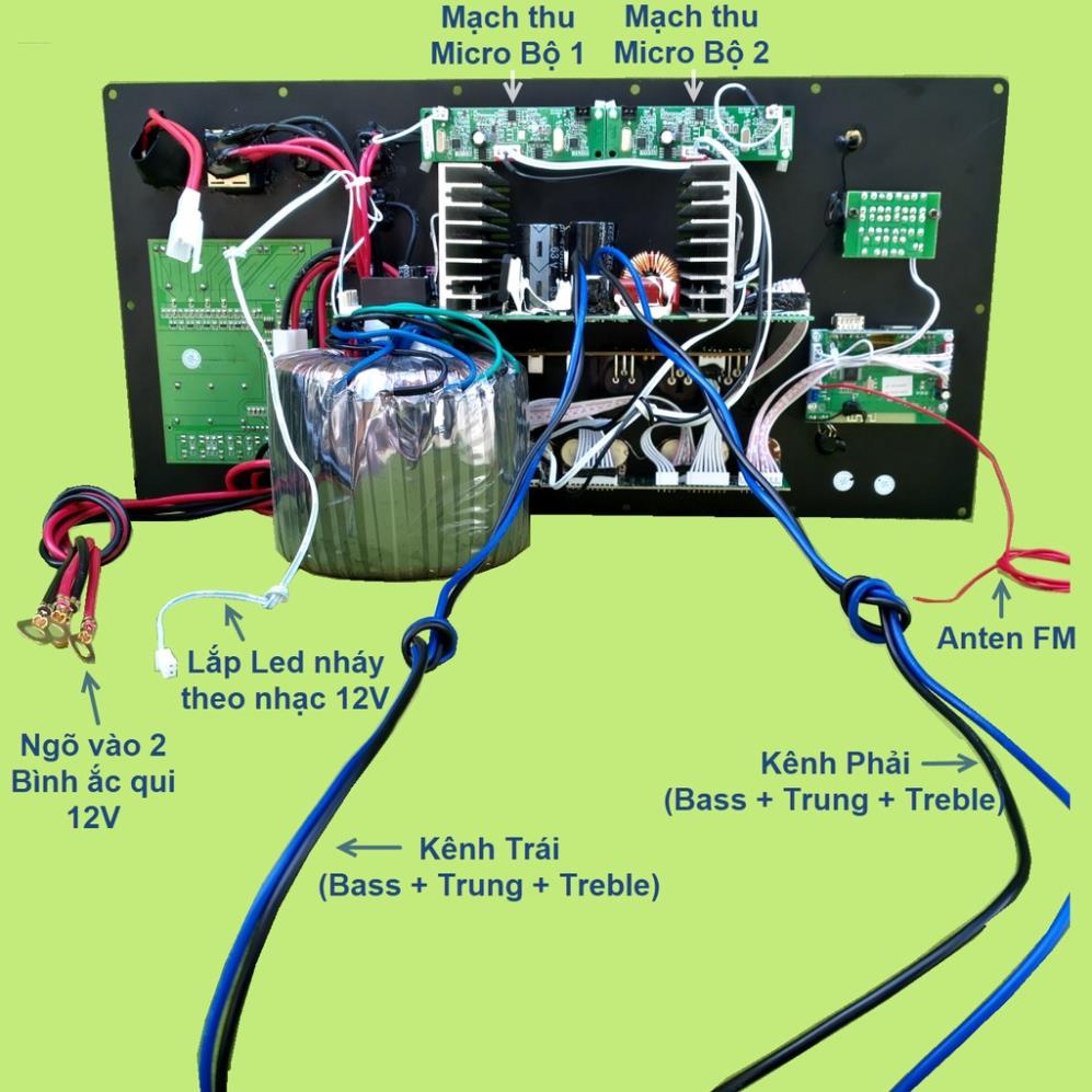 Mạch loa kéo 4 Bass 3 tấc 400W + 400W DSP Reverb Echo có chống hú - Equalizer 5 Band 2 kênh riêng biệt kèm mic UHF xám