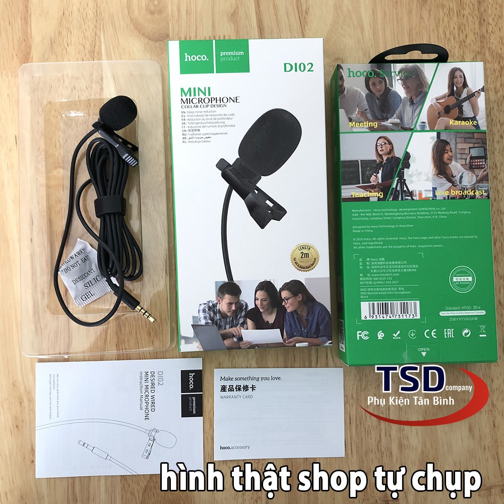 Microphone Mini Hoco Di02 Kẹp Áo Chính Hãng Có Màng Lọc Tạp Âm