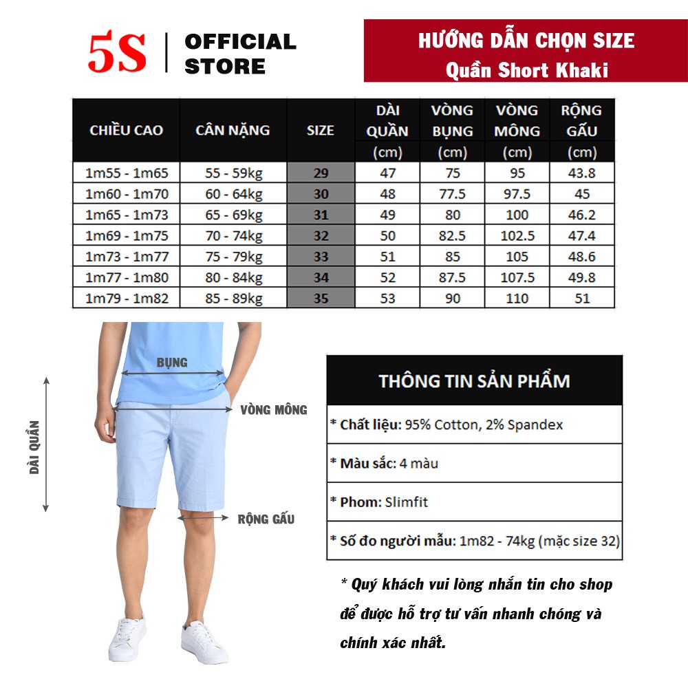 [Mã FAMALLT5 giảm 15% đơn 150K] Quần Short Nam 5S (6 màu), Chất Liệu Cotton Thoải Mái, Thiết Kế Lưng Cài (QSK21050-05) | BigBuy360 - bigbuy360.vn