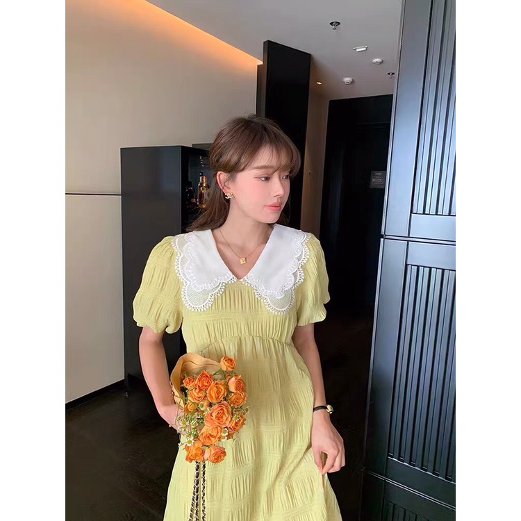 Váy đầm bầu cổ bèo thiết kế công sở, dự tiệc cho mẹ bầu phong cách hàn quốc sang trọng lịch sự mới mùa hè