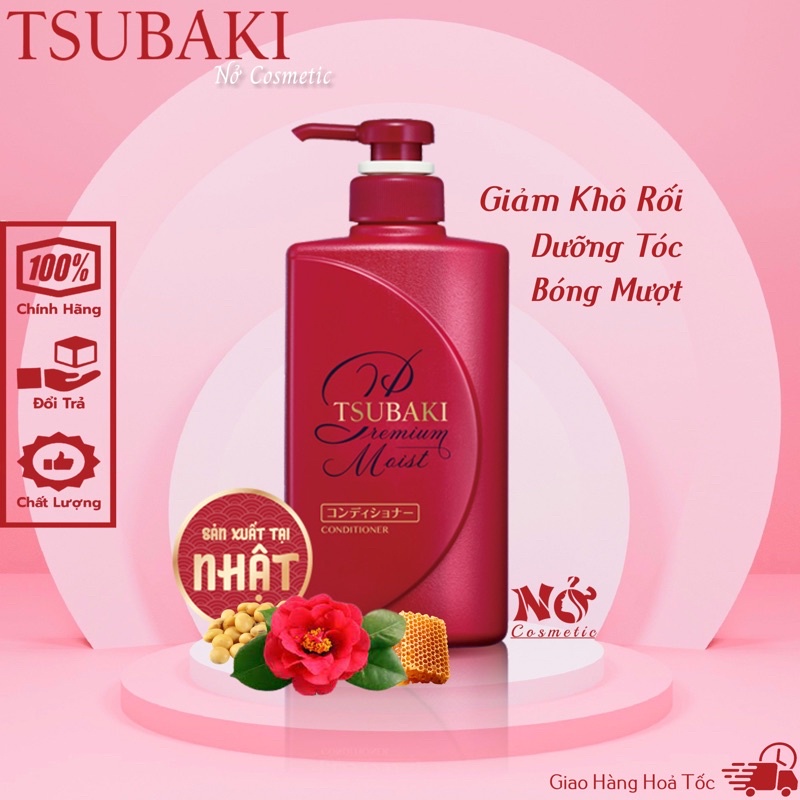 Dầu xả Dưỡng Tóc Bóng Mượt Tsubaki Premium Moist - Tsubaki xả đỏ (490ml/chai) Nở Cosmetic