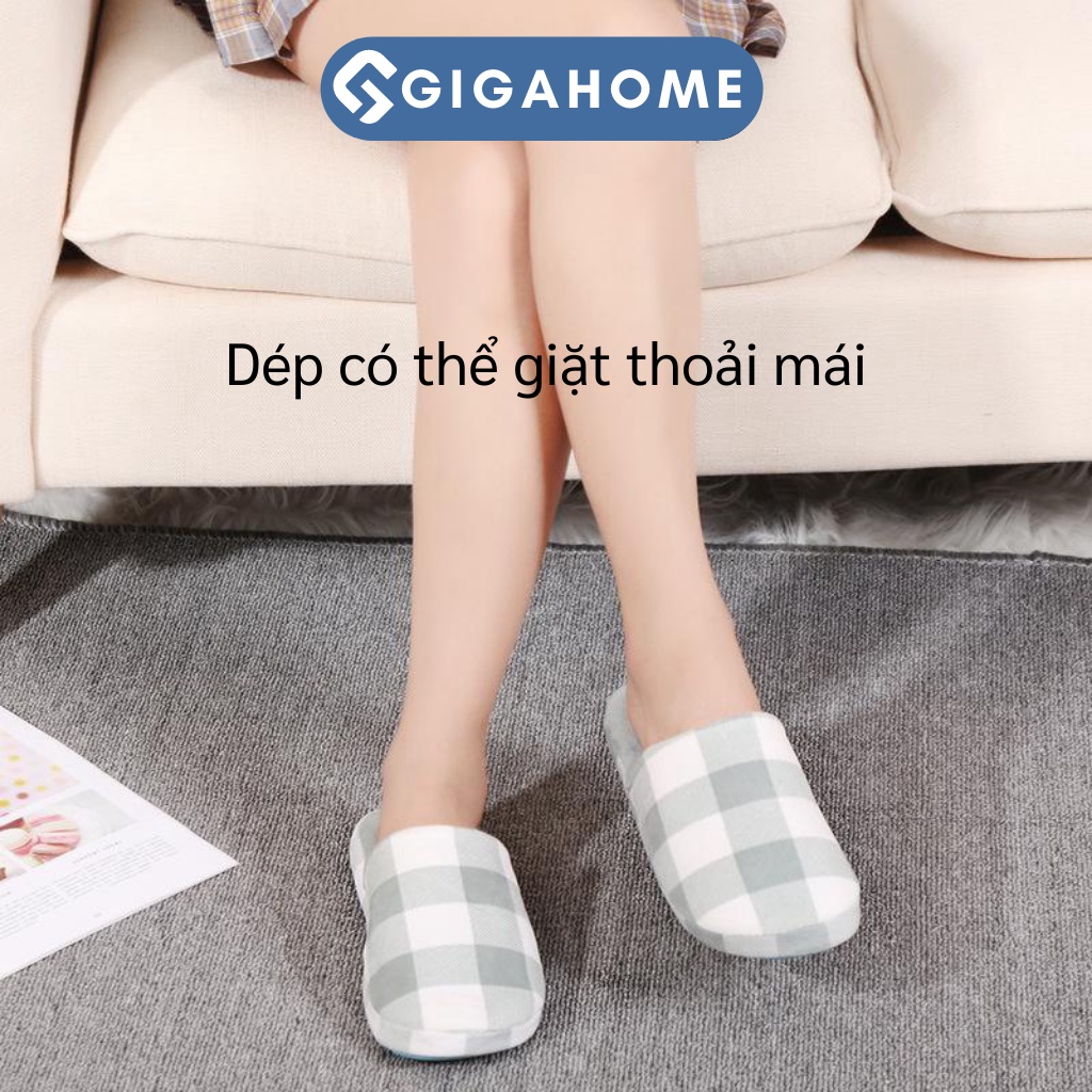 Dép Bông Bít Mũi Nam Nữ Đi Trong Nhà GIGAHOME Sọc Caro, Giữ Ấm Đôi Chân 8478