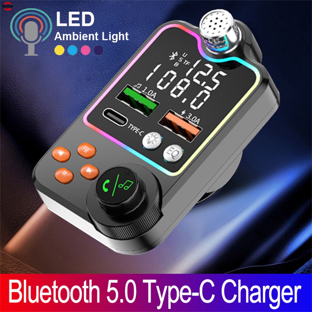 Bluetooth Xe Hơi-Tương Thích 5.0 Bộ Phát Fm Một Khóa Bass Mp3 Cầu Thủ Lớn Micro Usb Phát Nhạc Usb3.0 Pd Nhanh sạc 【Doom】